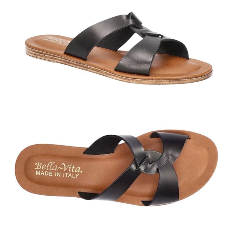 Bella Vita Black Leather Slide Sandals
